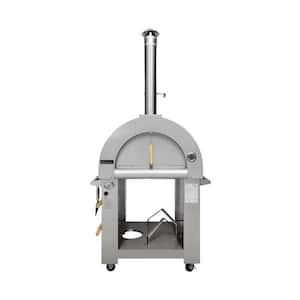 Gas and Wood Outdoor Pizza Oven in Stainless Steel Free-standing with wheels