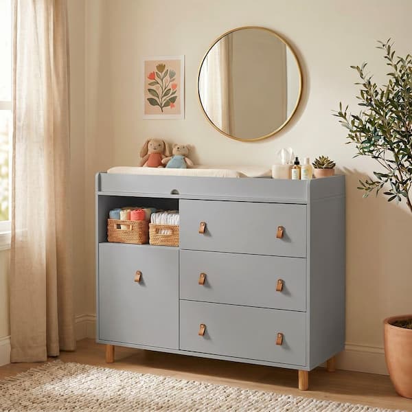 dresser nursery MONSLIPA Nursery Dresser Baby Dresser with 5 Drawer & 2 Shelves, White Wood Chest of Drawers for Storage, Bedroom Nursery, White (47.2"L x 19.7"W x