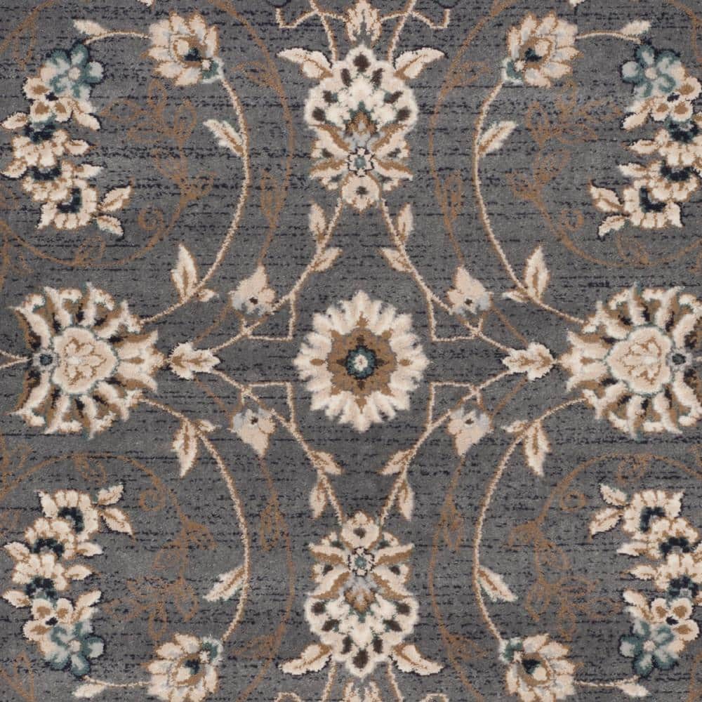 Grey and Cream Floral Synthetic 9' x 12' Area Rug