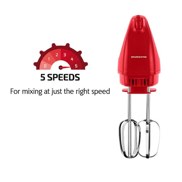 2 Stainless Steel Chrome Beaters & Snap-On Storage Case 5 Mixing Speeds HM151B 150W Black Ovente Electric Hand Mixer 