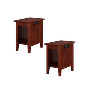 Nantucket 14 in. Wide Walnut Brown Rectangle Solid Hardwood Side Table with USB Electronic Device Charger Set of 2