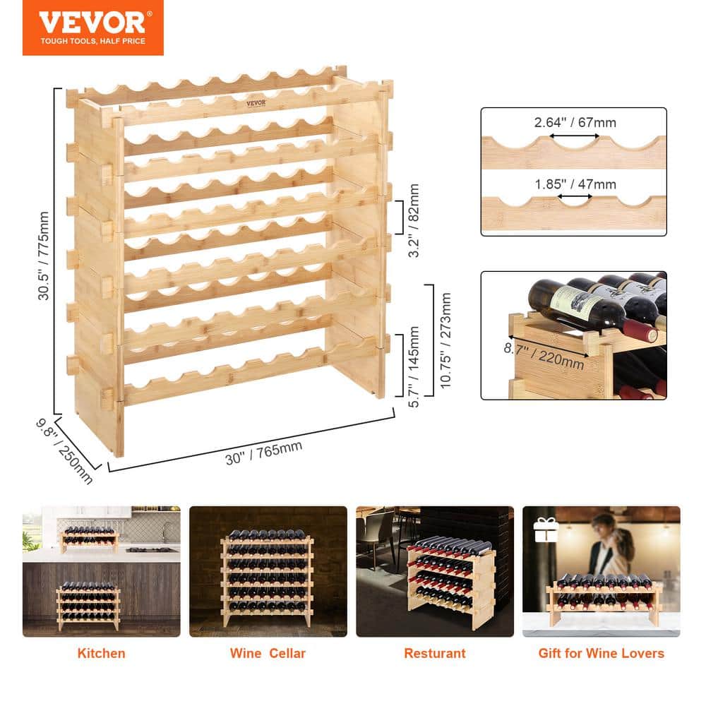 Natural Bamboo 48-Bottle Stackable 6-Tier Wine Rack