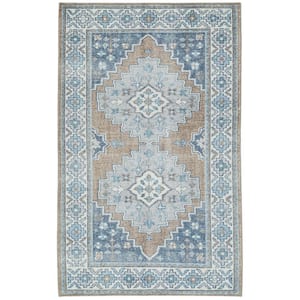 Blue 5 ft. x 8 ft. Rectangle Abstract Wool, Cotton Area Rug