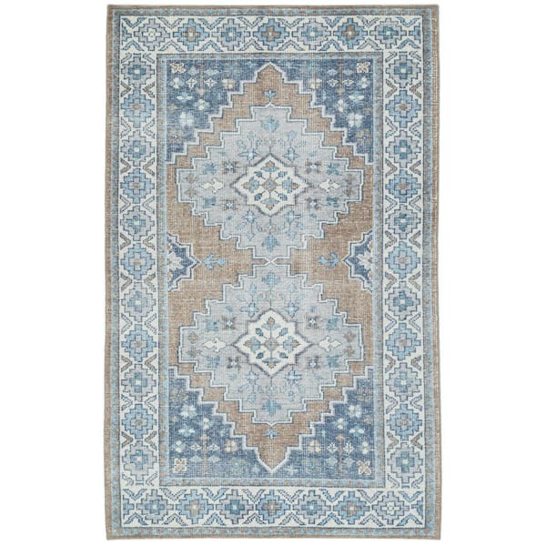 NUSTORY Blue 5 ft. x 8 ft. Rectangle Abstract Wool, Cotton Area Rug