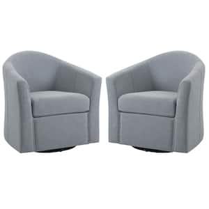 Light Gray Linen Upholstered 360° Swivel Accent Barrel Chair With Metal Base(Set of 2)