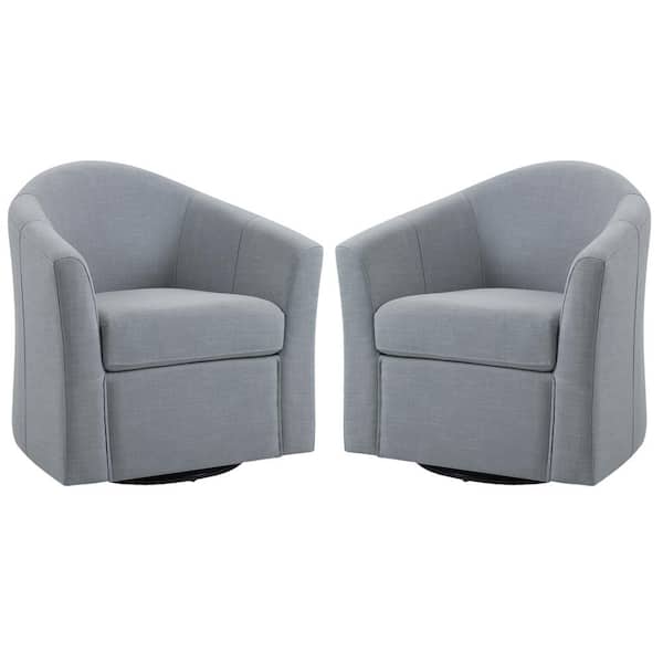 Uixe Light Gray Linen Upholstered 360° Swivel Accent Barrel Chair with Metal Base(Set of 2)