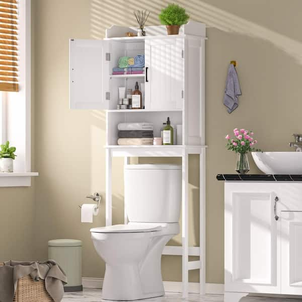 Bathroom Over-the-Toilet Storage 21.7 in. W x 66.9 in. H x 7.1 in. D Composite Rectangular Shelf in White