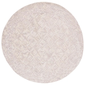Textual Beige 6 ft. x 6 ft. Abstract Border Round Area Rug