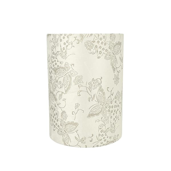 Aspen Creative Corporation 8 in. x 11 in. Off White with Butterfly Pattern Drum/Cylinder Lamp Shade