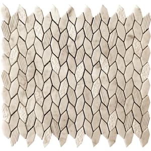 Beige 11.8 in. x 12 in. Leaf Polished and Etched Marble Mosaic Floor and Wall Tile (5-Pack) (4.92 sq. ft./Case)