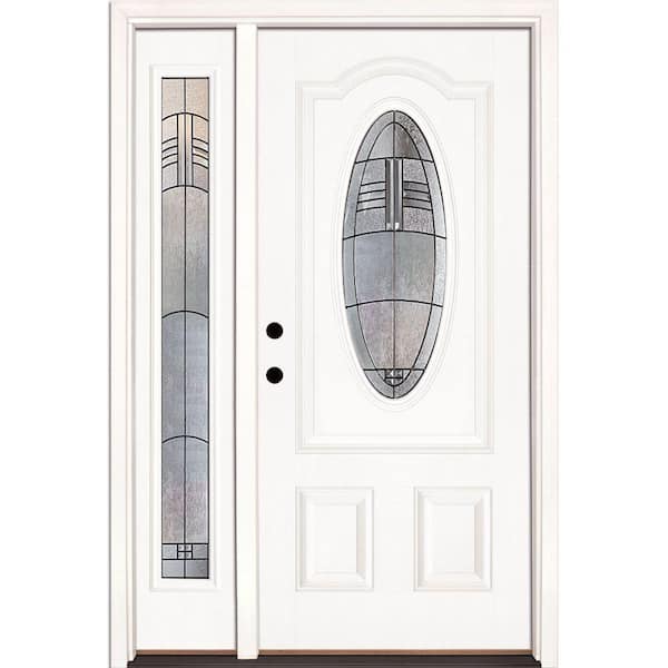 50.5 in.x81.625 in. Rochester Patina 3/4 Oval Lt Unfinished Smooth Right-Hand Fiberglass Prehung Front Door w/Sidelite