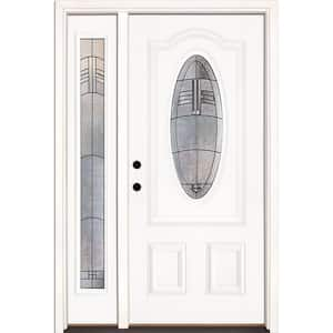 50.5 in.x81.625 in. Rochester Patina 3/4 Oval Lt Unfinished Smooth Right-Hand Fiberglass Prehung Front Door w/Sidelite