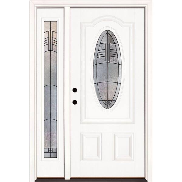 Feather River Doors 50.5 in.x81.625 in. Rochester Patina 3/4 Oval Lt Unfinished Smooth Right-Hand Fiberglass Prehung Front Door w/Sidelite