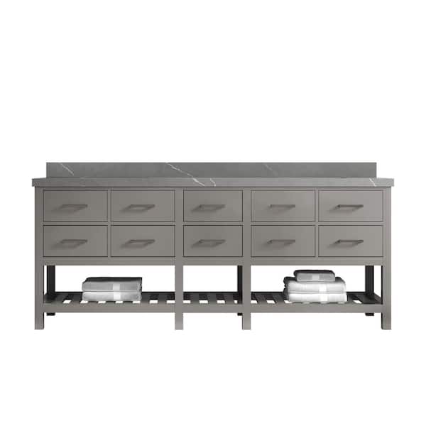 Willow Collections Parker 84 in. W x 22 in. D x 36 in. H Double Sink Bath Vanity in Elephant Gray with 2 in. Piatra Quartz Top