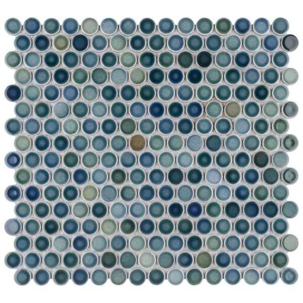 Merola Tile Hudson Penny Round Lagoon 12 in. x 12-5/8 in