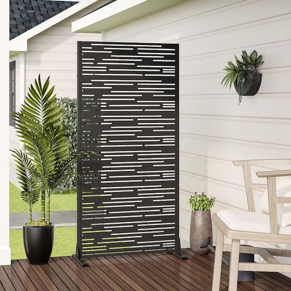 72 in. x 35 in. Black Outdoor Metal Privacy Screen Garden Fence