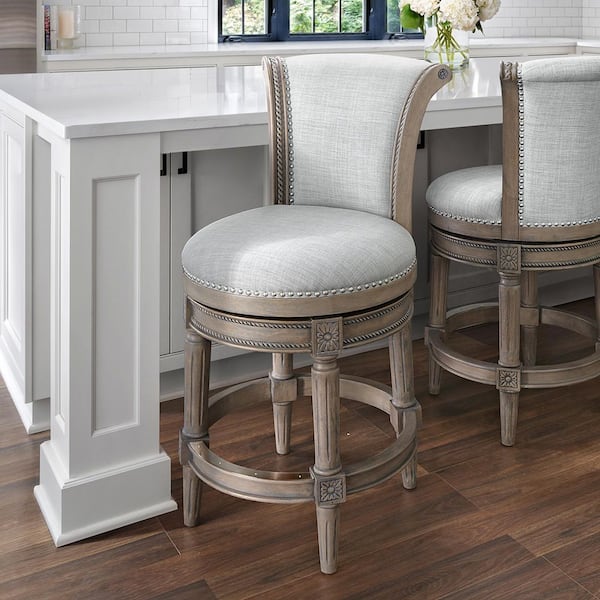 Chapman 26 in. Weathered Gray High Back Wood Swivel Counter Stool with Gray Upholstered Seat, 1-Stool