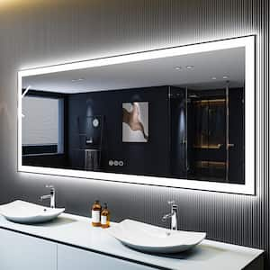 84 in. W x 32 in. H Rectangular Framed Front and Back LED Lighted Anti-Fog Wall Bathroom Vanity Mirror in Tempered Glass