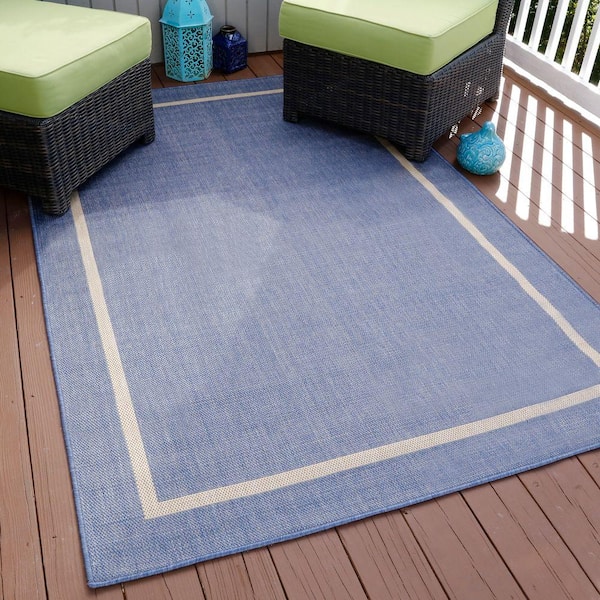 Lavish Home Border Blue 5 Ft X 8 Indoor Outdoor Area Rug 62 4328 B The Depot 8 Ft Indoor Outdoor Area Rug 62 4328, Outdoor Rugs For Patios B And Q