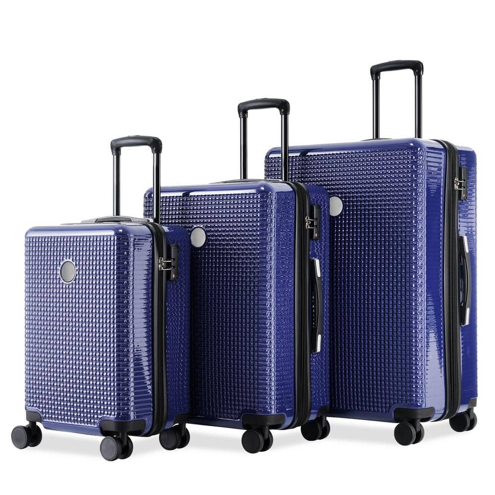 Navy Blue 3-Piece Polycarbonate Hardshell Spinner Luggage Set