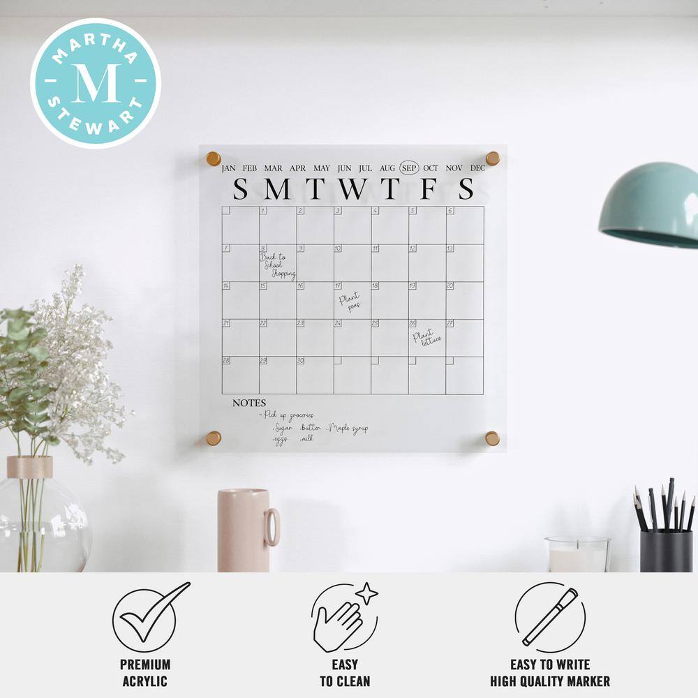 Clear Acrylic Monthly Wall Calendar with Black Print and Dry Erase Marker
