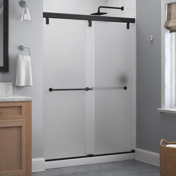 Delta Mod 60 in. x 71-1/2 in. Frameless Soft-Close Sliding Shower Door in Matte Black with 1/4 in. Tempered Frosted Glass