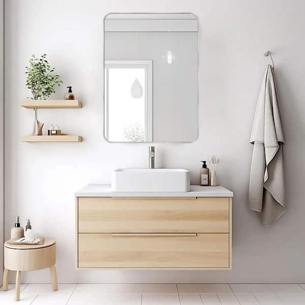 LuxHomez 24 in. W x 36 in. H Silver Vanity Rectangle Wall Mirror Aluminum Alloy Frame Bathroom Mirror