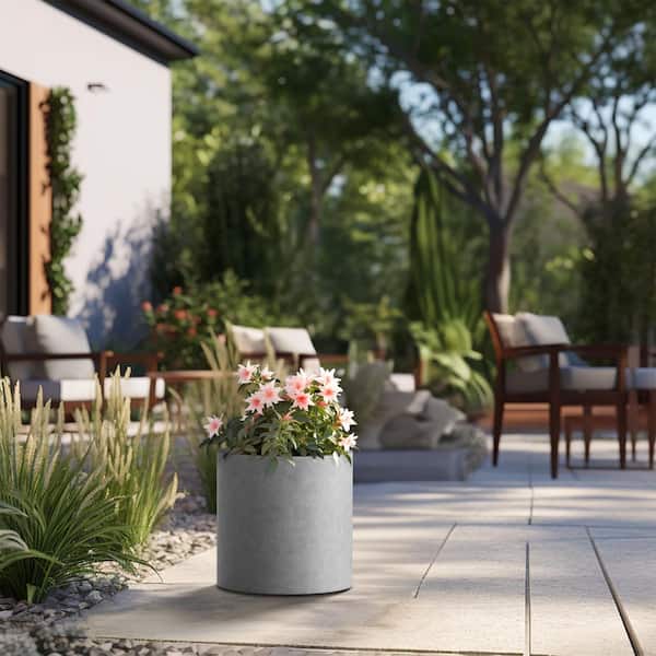 Sapcrete Lightweight 10in. x 10in. Stone Finish Extra Large Tall Round Concrete Plant Pot/Planter for Indoor & Outdoor