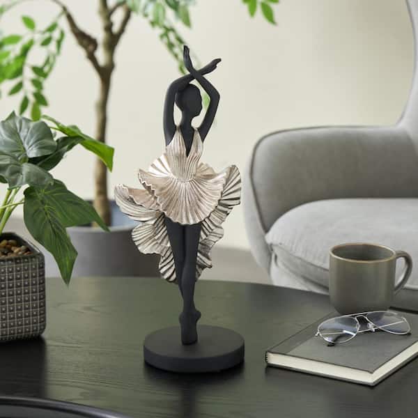 Litton Lane Black Polystone Ballerina Dancer Sculpture with Silver Dress