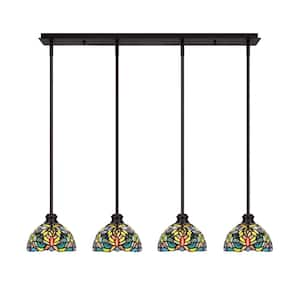 Albany 60-Watt 4-Light Espresso Linear Pendant Light with Kaleidoscope Art Glass Shades and No Bulbs Included