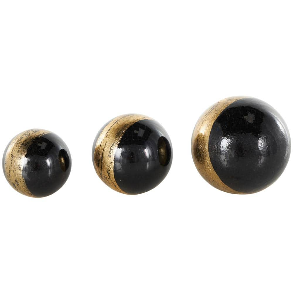 Litton Lane Black Plastic Decorative Ball Orbs and Vase Filler with Gold Stripe (3- Pack)