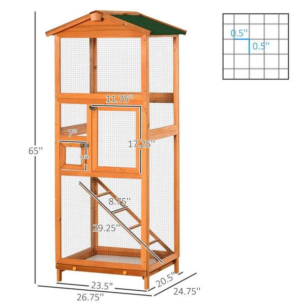 65 in. Orange Wooden Bird House w/ Pull Out Tray and Doors