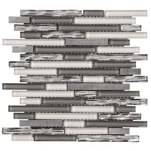 Waves of Grey/Silver 11.875 in. x 11.375 in. Interlocking Glossy Glass/Metal Mosaic Tile (0.938 sq. ft./Each)