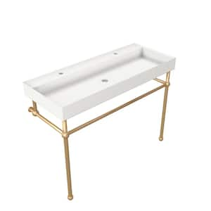 47 in. Composite Stone Solid Surface Console Sink Combo in White with Gold Leg