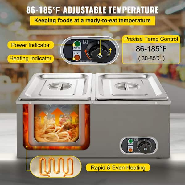 2-Pan Commercial Food Warmer 1200-Watt 6 in. Deep Stainless Steel Buff