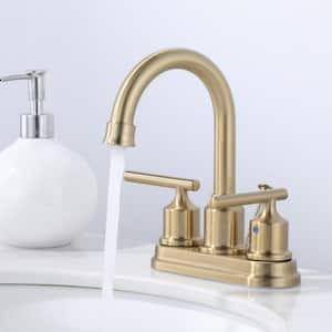 Modern 4 in. Centerset Double-Handle High Arc Bathroom Faucet with Drain Kit Included in Gold