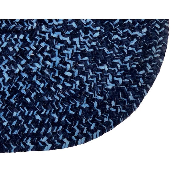 Chenille Tweed Braid Collection Navy & Smoke Blue 60" x 96" Oval 100% Polyester Reversible Indoor Area Rug