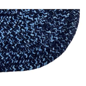 Chenille Tweed Braid Collection Navy & Smoke Blue 96" Round 100% Polyester Reversible Indoor Area Rug