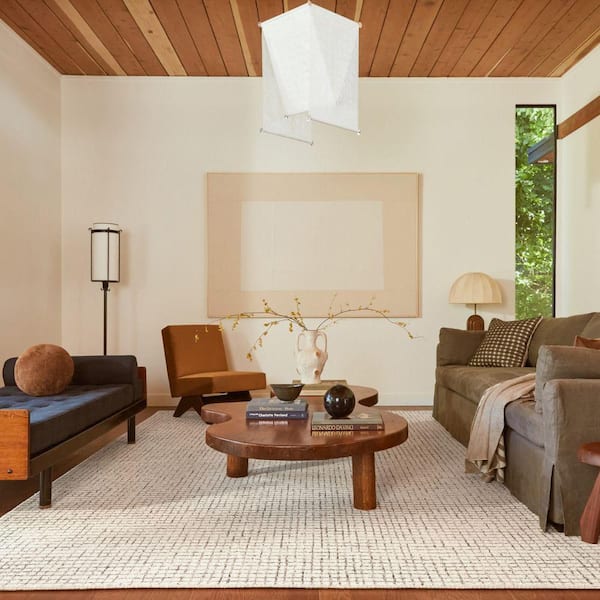 Melrose Checked Wool Cream 9 ft. x 12 ft. Indoor/Outdoor Patio Rug