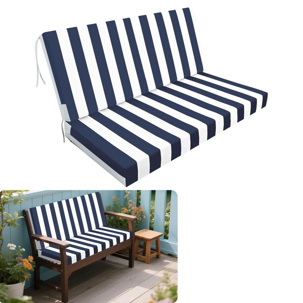 Outdoor Loveseat Cushion Set, 48 in. x 24 in., Waterproof Fade-Resistant Patio Cushions with Ties Blue White 1 price history on PriceWatchPro