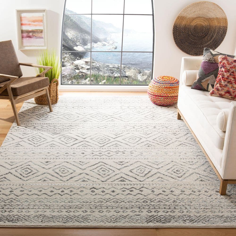 Tulum 8 ft. x 8 ft. Square Ivory/Gray Striped Geometric Diamonds Area Rug price history on PriceWatchPro