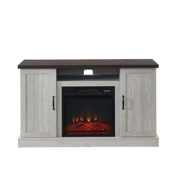 48 in. Freestanding Wooden Electric Fireplace TV Stand in Stone Gray