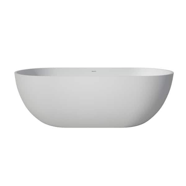 Kylie 59 in. x 29 in. Stone Resin Freestanding Soaking Bathtub in Warm Gray