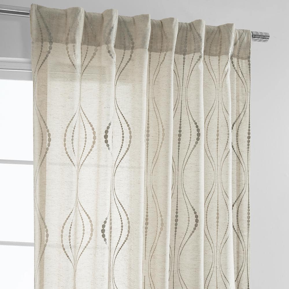 Suez Natural Embroidered Faux Linen Sheer Curtain Panel 50W x 84L