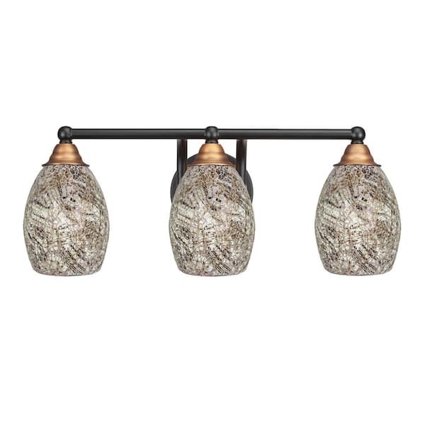 Unbranded Madison 7 in. 3-Light Bath Bar, Matte Black and Brass, Natural Fusion Glass Vanity Light