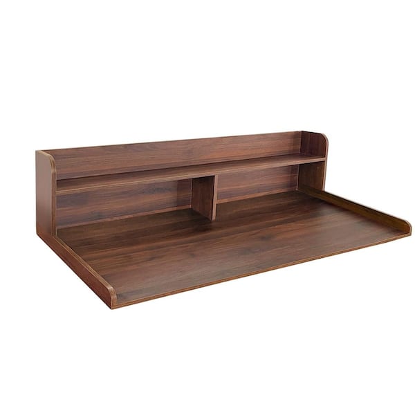 Solid Wood Surface Countertop in Walnut, Laundry Countertop with Storage, Washer and Dryer Countertop with 2-Tier Shelf