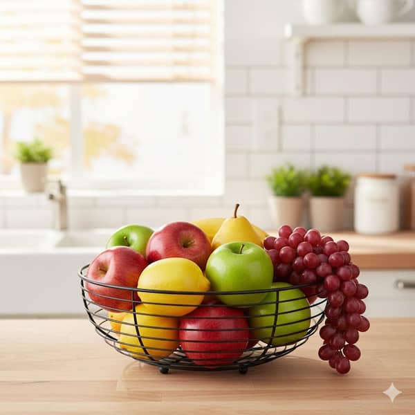 1-Piece Elegant Slim Design Matte Black Wire Fruit Bread Vegetable Snack Countertop Bowl Kitchen Set