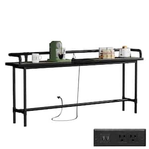 Narrow Long Sofa Table 70.9 in. L Charcoal Gray, 30.7 in. H Rectangle Wooden Console Table Power Outlets and USB Ports