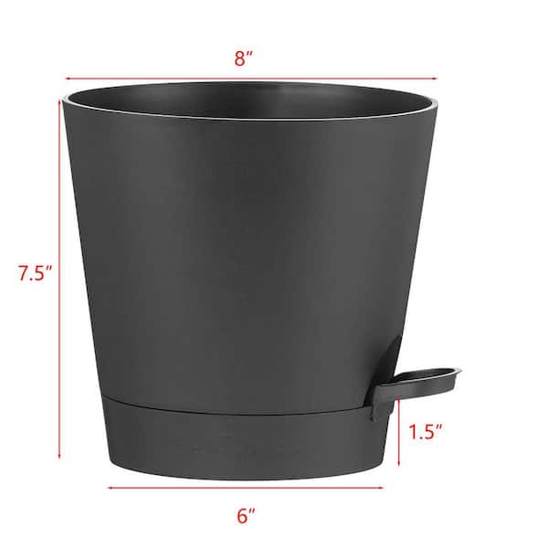 Black Plastic Indoor/Outdoor Planter with Saucer (8 in. W x 7.5 in