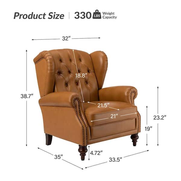 JAYDEN CREATION Pablo Camel 33 in. Camel Genuine Leather Arm